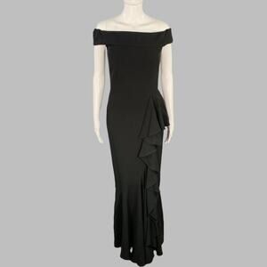 ALEXANDER MCQUEEN Size 4 Black Viscose Blend Ruffled Off Shoulder Evening Gown